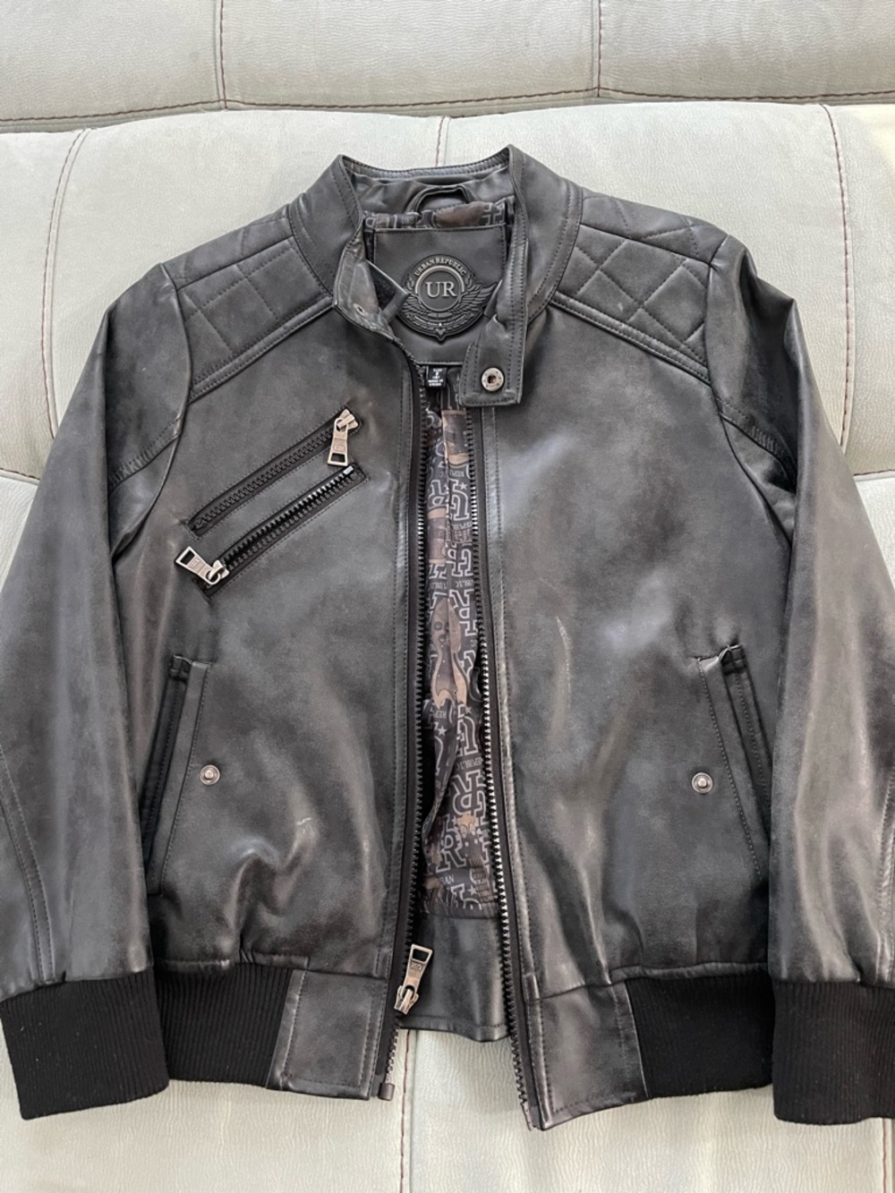 Urban Republic Black Quilted Shoulder Bomber Jacket